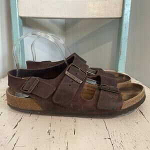 Birkenstock Milano Sandals Habana Oiled Leather Brown 41 Mens 8 Women 10